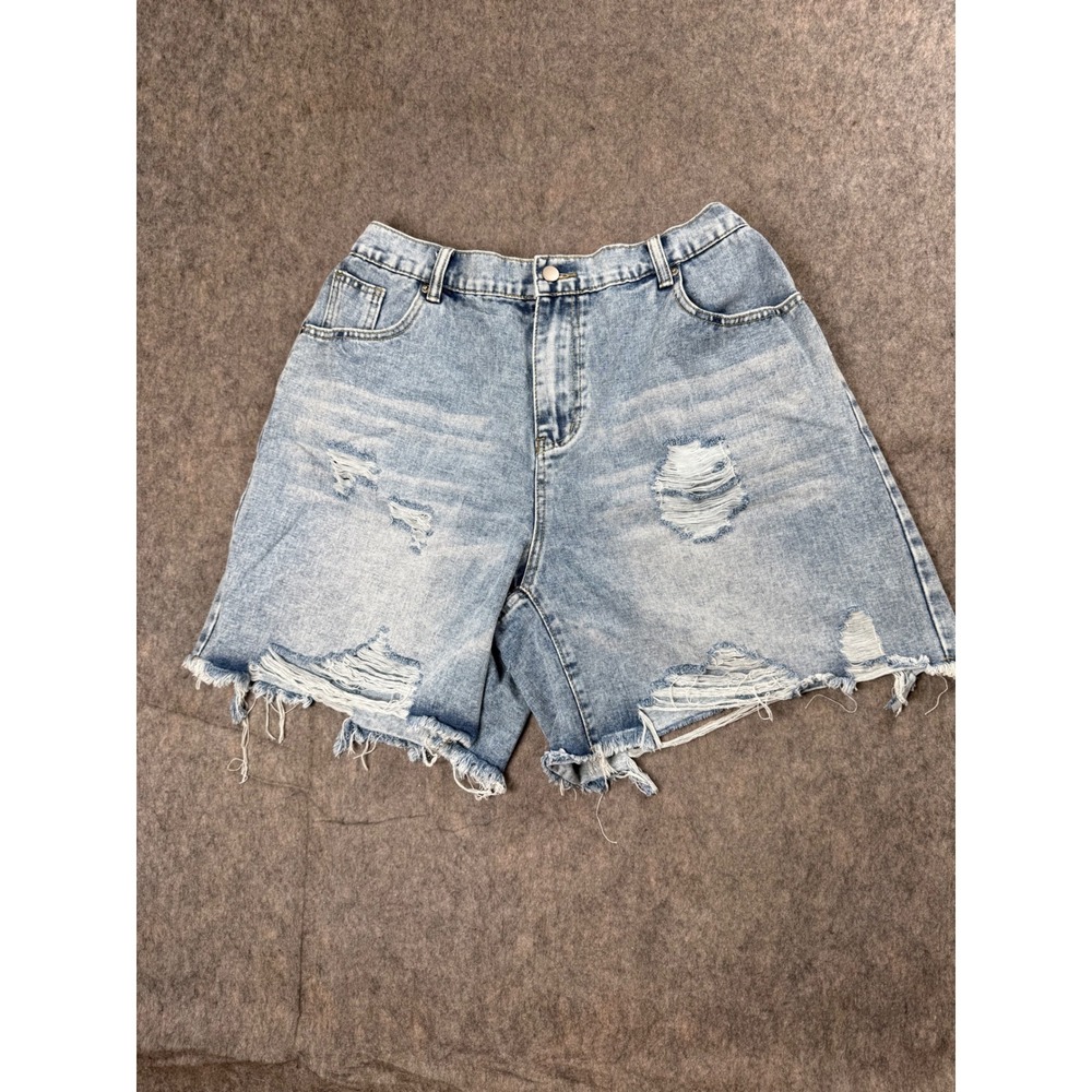 SHEIN Denim Shorts Womens 1XL Blue Cotton Distressed Frayed Hem Boho Summer Y2K